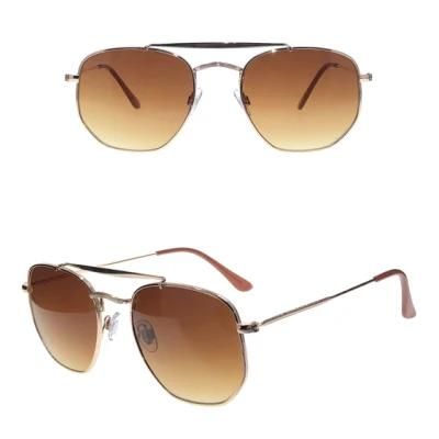 Double Bridge Pilot Style Fashion Metal Sunglasses