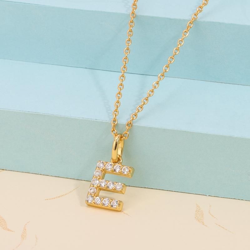 Diamond Cut Sparkly Letter E Initial Pendant Necklace in Gold Vermeil Plated