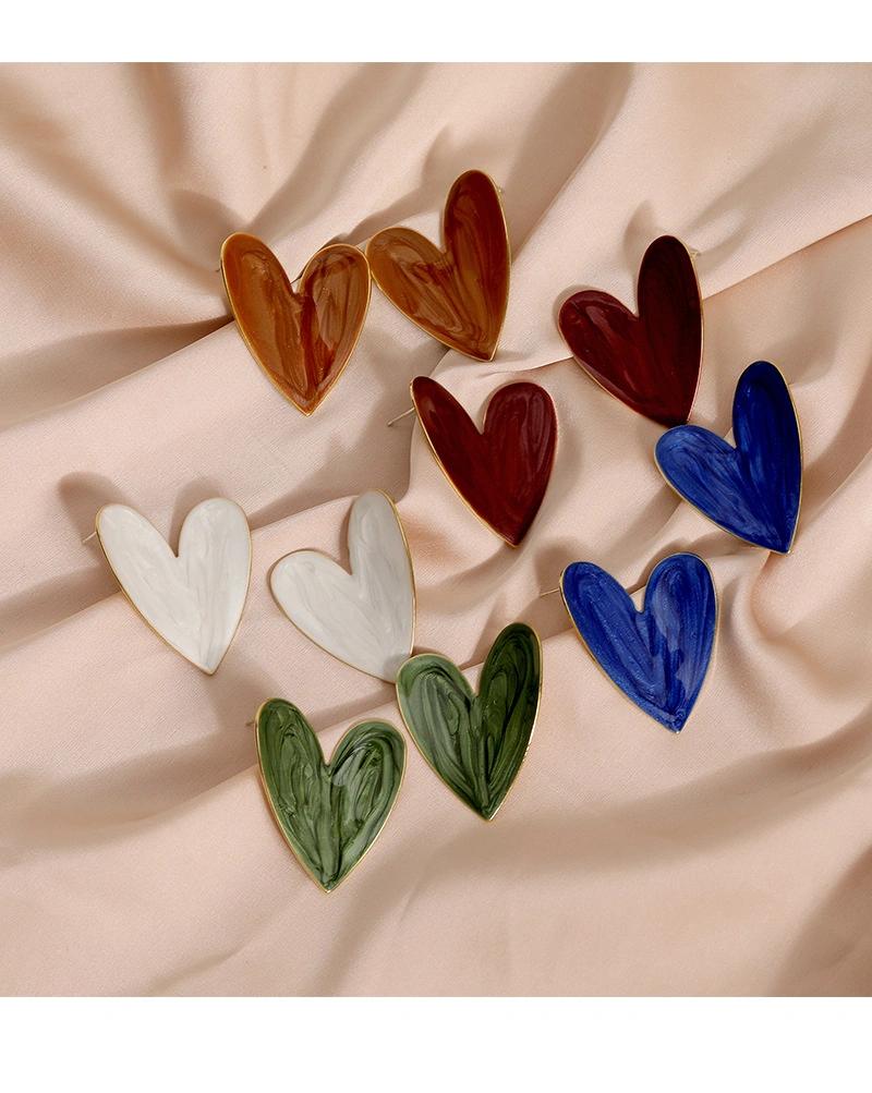 2022 New Trendy Hypoallergenic 925 Sterling Silver Post Chic Heart Shape Enamel Earring for Women Jewelry and Gift