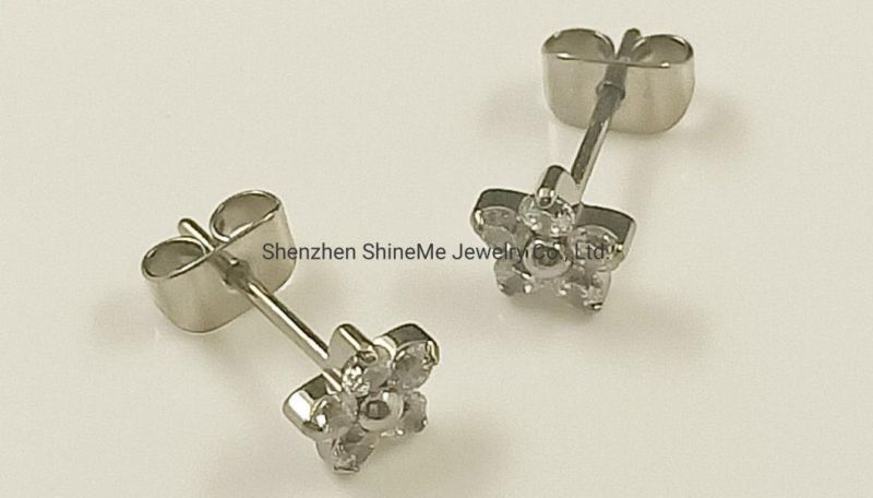 Fashion Jewelry Top Quality ASTM F136 Titanium Body Piercing Silver Jewelry CZ Ear Studs Earring Tper10