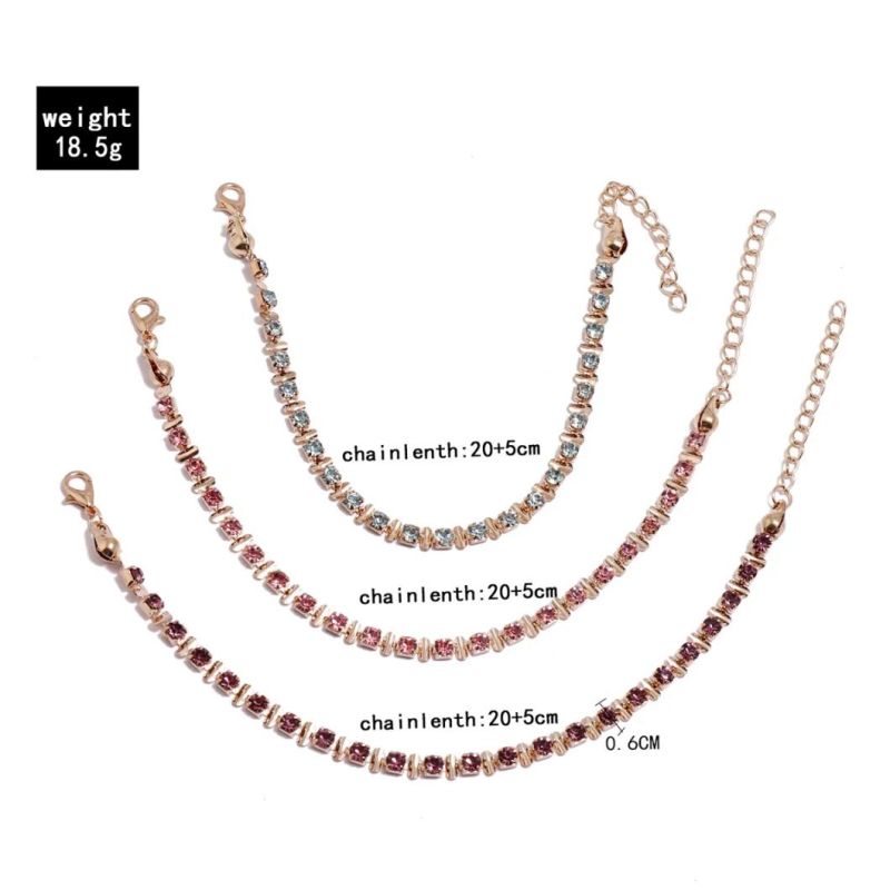 Simple and Sweet Pink Claw Chain Copper Buckle Foot Ornaments Multi-Layer 3-Piece Crystal Set Anklet