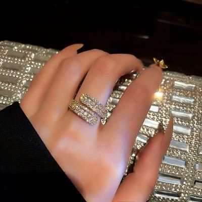 Trendy Classic Micro Pave Full Zircon Ring Plating Nail Opening Ring