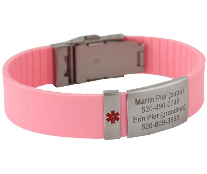 Laser Engraved Adjustable Medical Alert Silicone Bangle Wristband Bracelet for Men Women