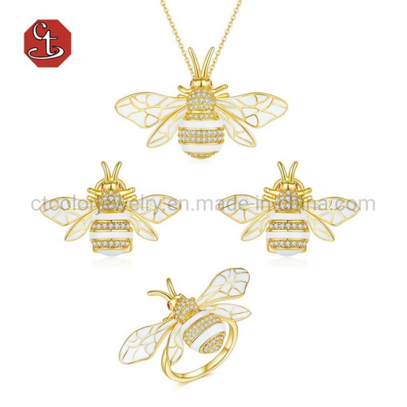 Latest Silver 925 Sterling Earrings 14K Gold Enamel Animal Bee Fashion Jewelry