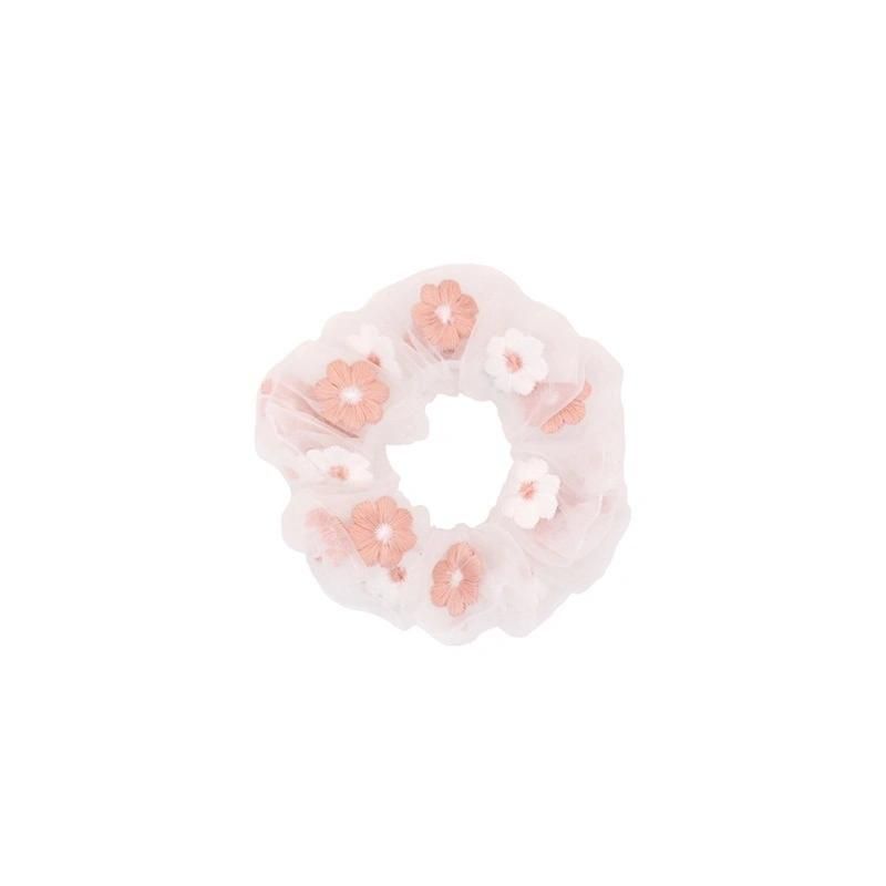 Fashion Hair Accessories Embroidered Floral Hair Rings Organza Hair Rope