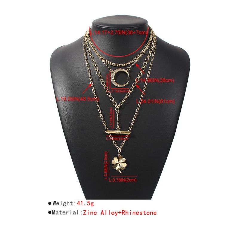 Fashion Wholesale Gold Diamond Pendant Multilayer Layered Choker Silver Jewellery Women Custom Jewelry Ladies Necklace