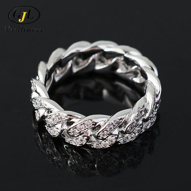 Wholesale Zircon Cuban Chain Ring Jewelry Men Finger Accessories Rings