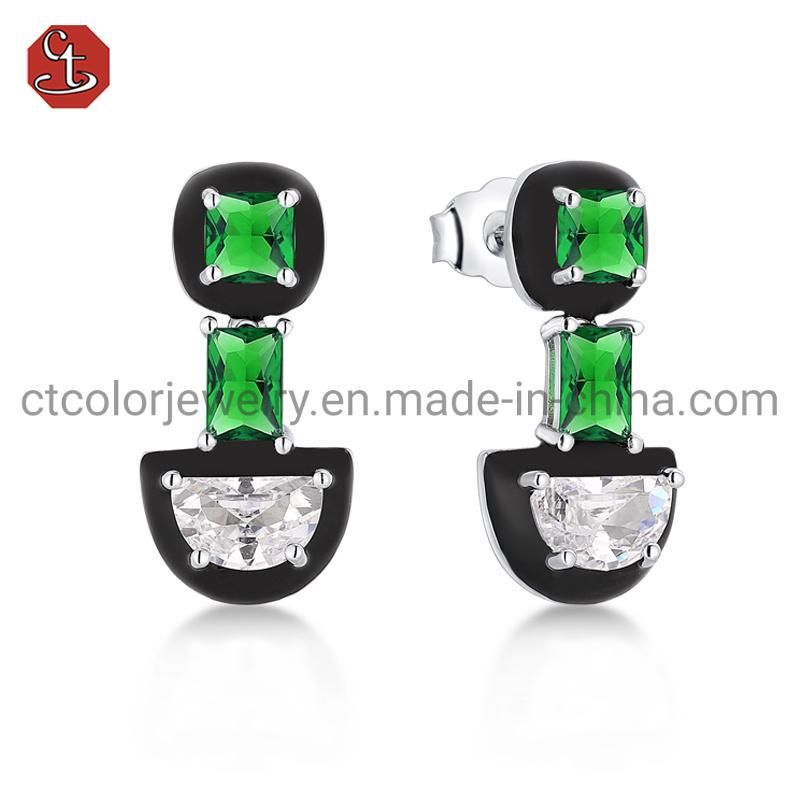 Fashion Jewelry 925 Silver Black Enamel Beauty CZ Earrings For Women