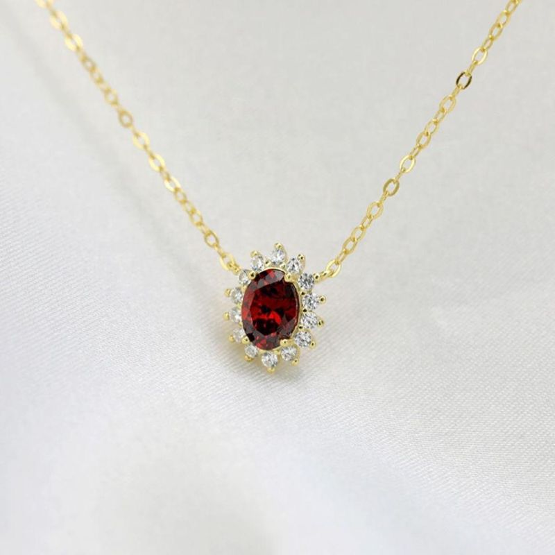 925 Sterling Silver Red Zircon Pendant Necklace for Women Luxury Temperament Wedding Party Jewelry Girlfriend