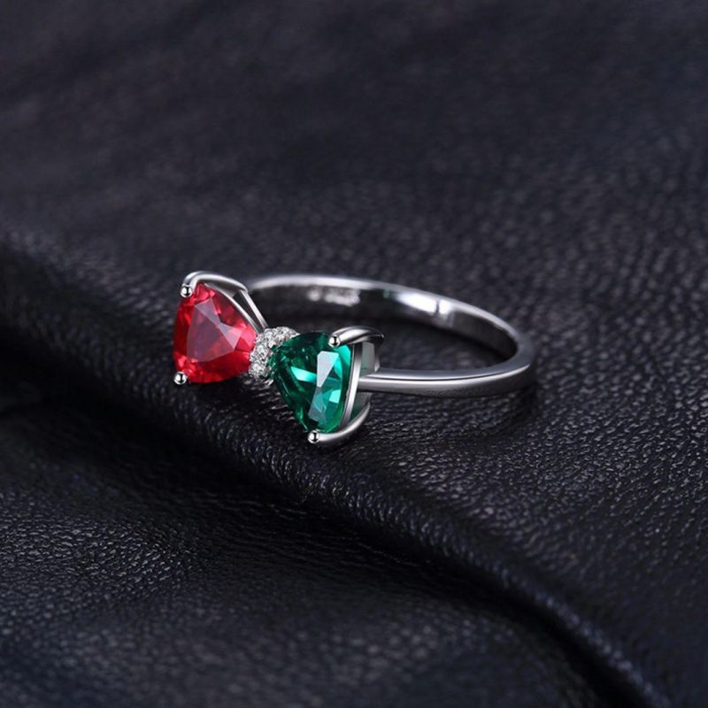 Russian Simulated Emerald Created Ruby Ring Bow Tie Sterling Silver Jewelry Wholesale