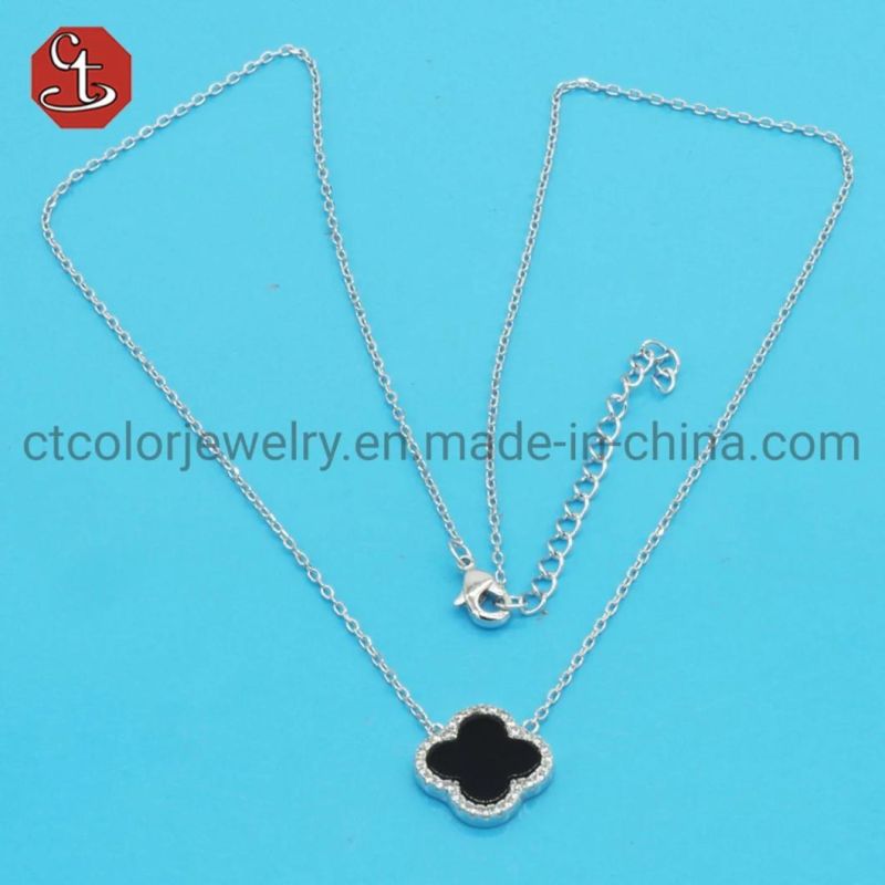 Clover Shape Bracelets for Girl′s Gift 925 Sterling Silver Brass fashion Jewelry Green Onyx  flower Bracelets set