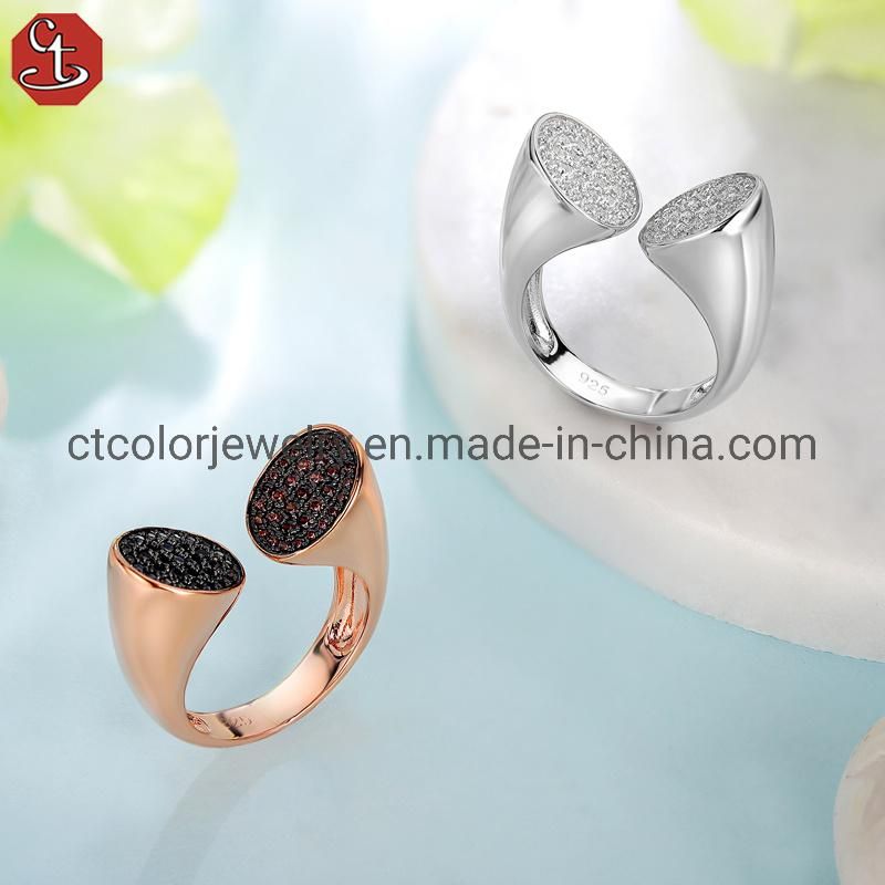 Luxury women′s fashion jewelry 925 sterling silver white cubic zircon Open electric white ring