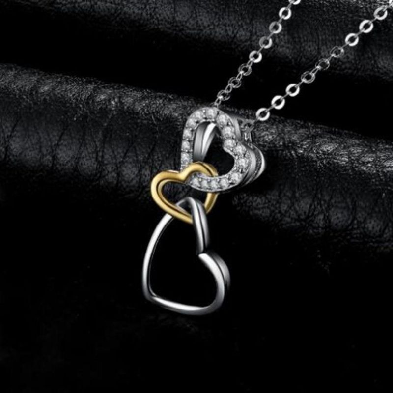 925 Sterling Silver Love Triple Intertwined Heart Pendant Necklace Fashion Jewelry Wholesale