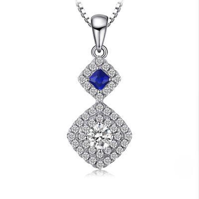 925 Sterling Silver Jewelry Micro Pave Pendant for Fashion Women with Created Sapphire