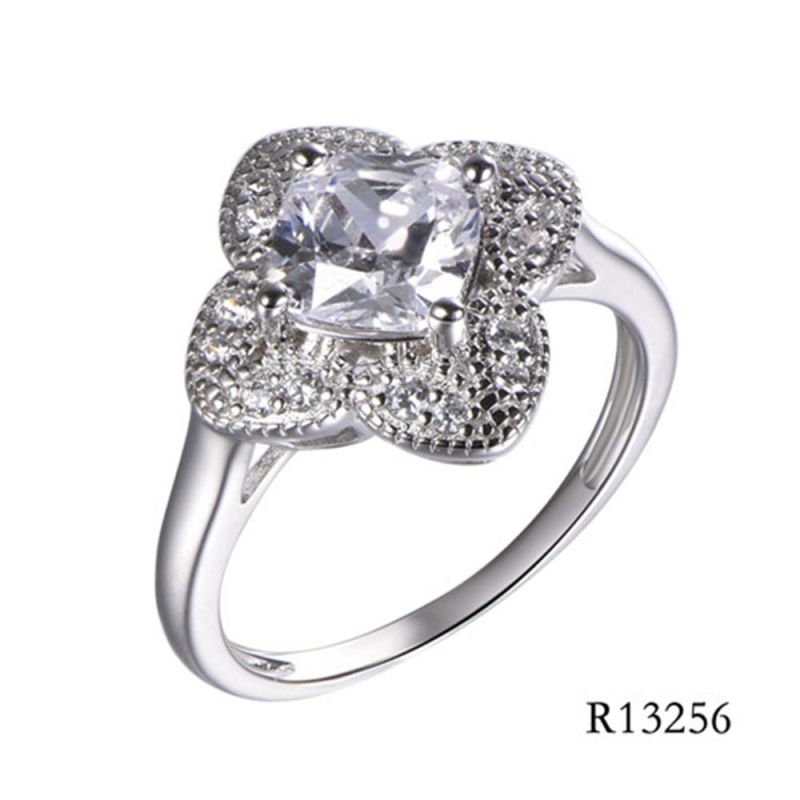 Popular Women Main Stone Flower Silver Ring with CZ
