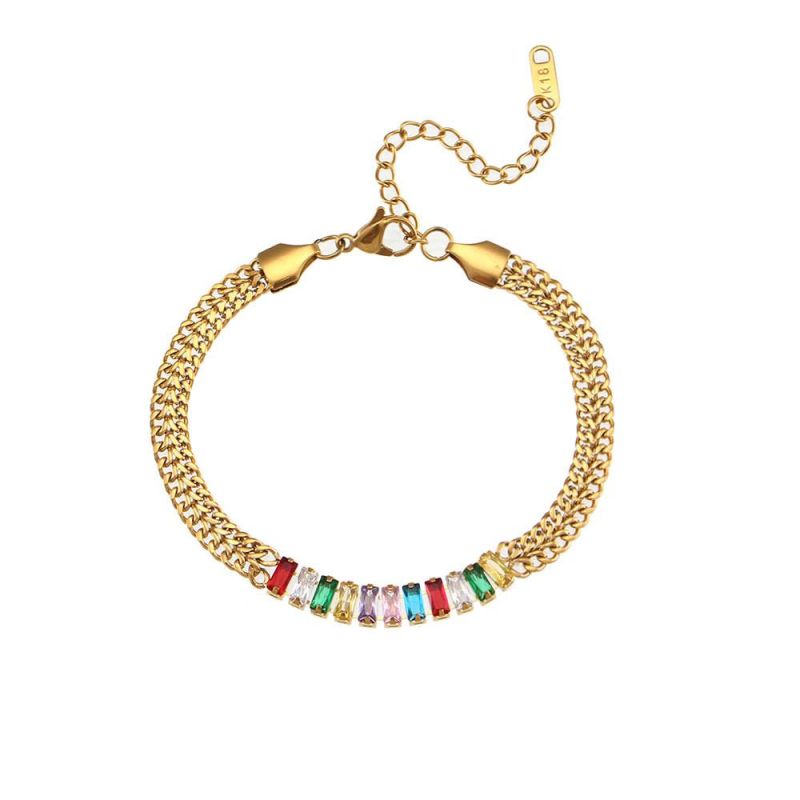 Manufacturer Customized Fashion Jewelry 18K Gold Plated Stainless Steel Metal Bracelet Jewelry Fashion Ins Rectangular Zircon Knife Bracelet Women