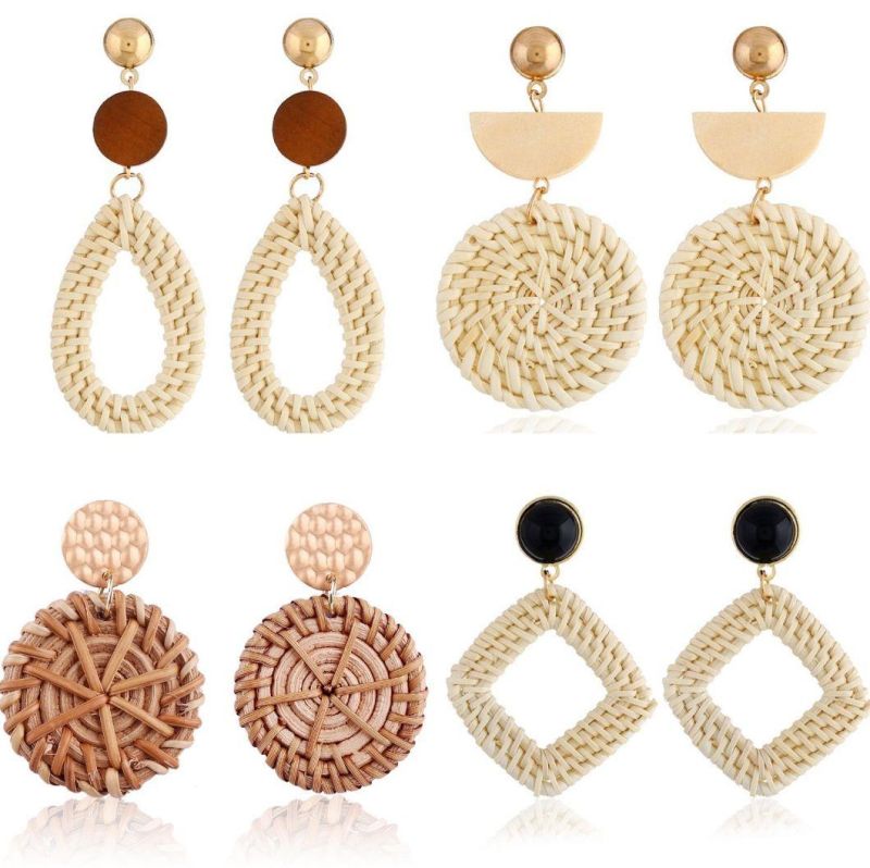 Women Girls Fashion Jewellery Geometric Tassel Woven Handmade Earrings