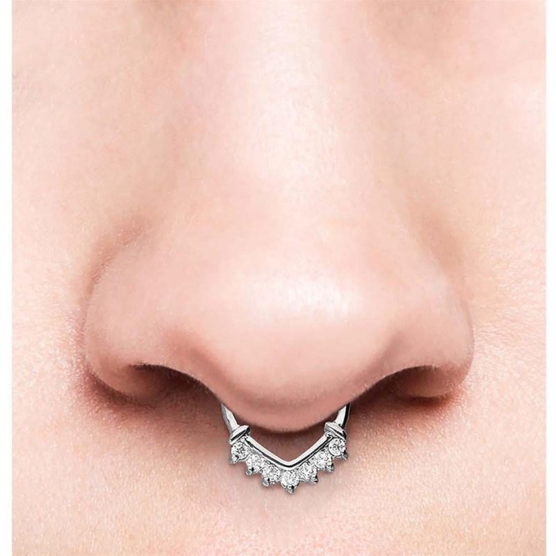 316L Surgical Steel Septum Clicker Nose Ring Body Piercing Jewelry 7crystals