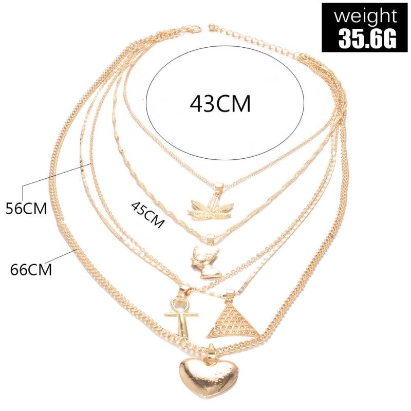 Hot Selling Egyptian Pharaoh Pyramid Collarbone Chain Love Pendant Multi - Layer Necklace