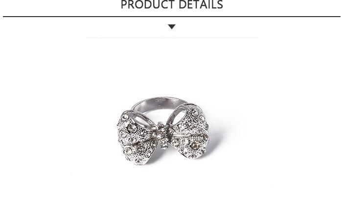 Good Quality Fashion Jewelry Silver Bow Shape Ring with Rhinestone
