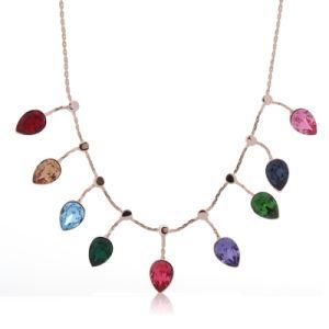 Fashion 18k Gold Finishing Alloy Necklace with Drop Austria Crystal 10176