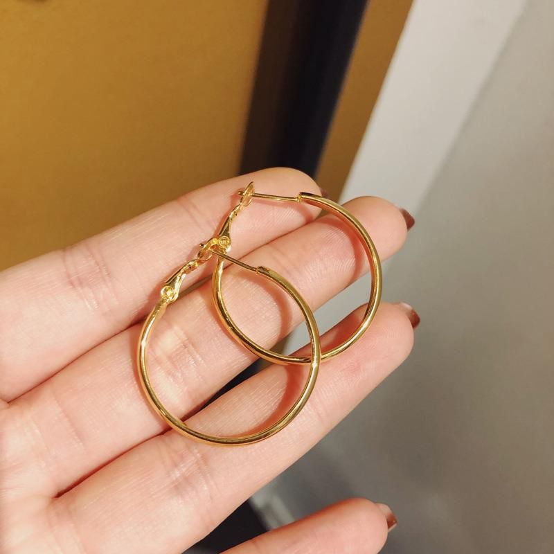 Fashion Simple Jewelry Plain Circle Stainless Steel Hoop Earrings for Female