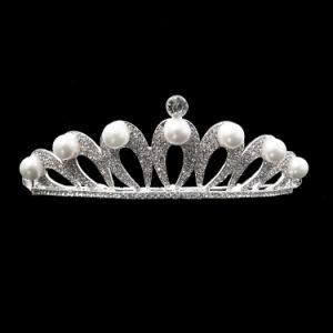 Factory Wholesale Silver Tone Crystal Pearl Bridal Crown