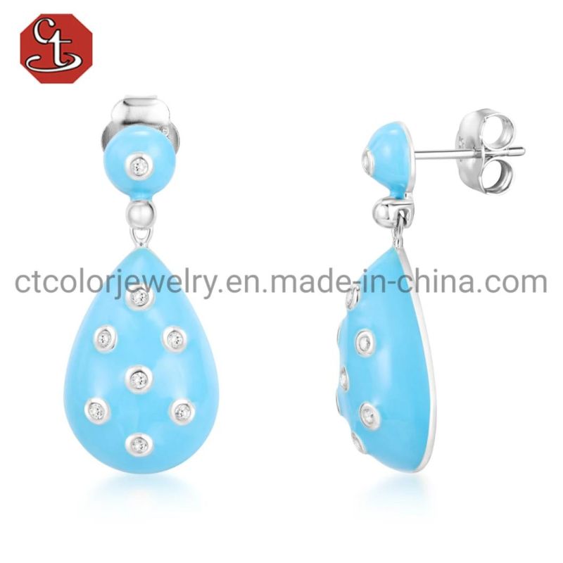 New Arrival Wholesale Factory 925 Sterling Silver Fashion Jewelry Jewellery Cheap Enamel Drop Earrings