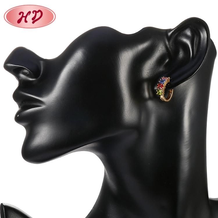 Dubai Latest Flower Shaped Rose Gold Plated Crystal Hoop Earrings for Wedding