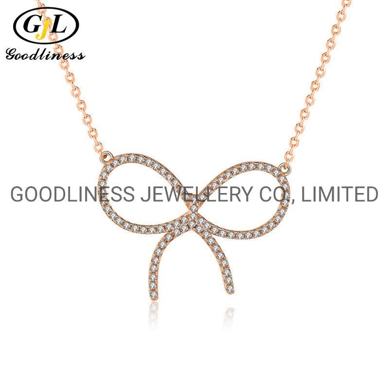 925 Sterling Silver Bow CZ Necklace Fine Jewelry