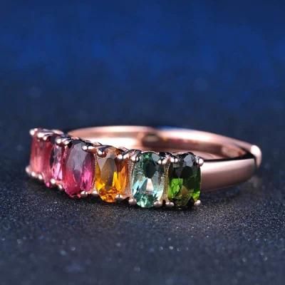 Adjustable Good Quality 925 Sterling Silver Multi Color Natural Tourmaline Gemstone Rings