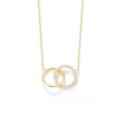 Couple Pave Setting Gold Plated Round Two Circles Necklace