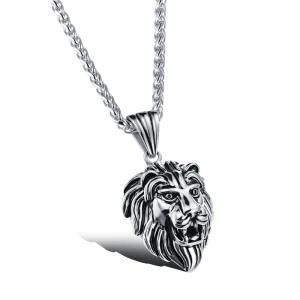Stainless Steel Lion Head Pendant Necklace
