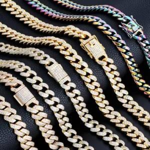 Hip Hop Women Men Stainless Steel Twist Rope Miami Iced out 18K Gold Plated Curb Diamond Cuban Link Chain Necklace
