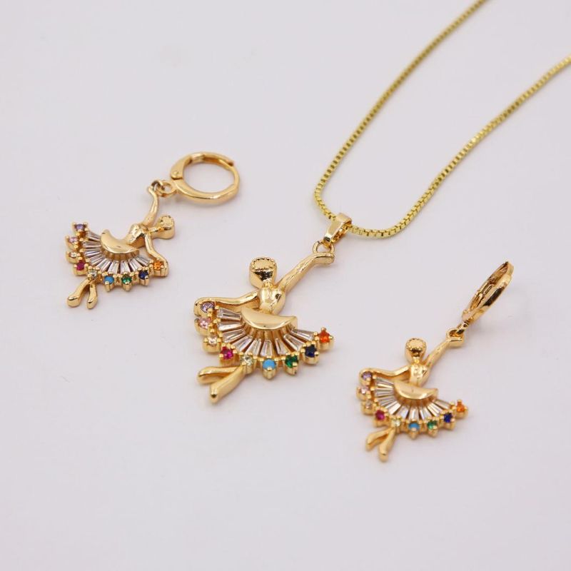 Imitation 18K Gold Plated Charm Jewelry Set with CZ Crystal