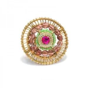 Flower Ring Gold Plated Crytal Bead Wedding Women Rings
