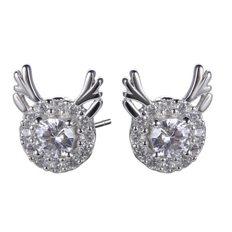Lovely Deer Animal White Plated 925 Sterling Silver Stud Earring for Girls