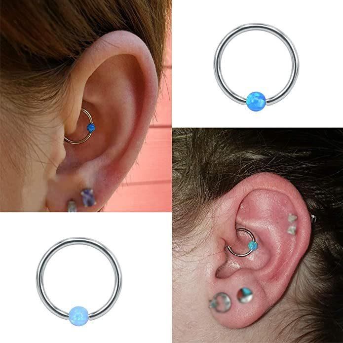 16g Surgical Steel Opal Captive Bead Ring Hoop Earrings Belly Lip Eyebrow Nipple Helix Tragus Stud Body Piercing Jewelry