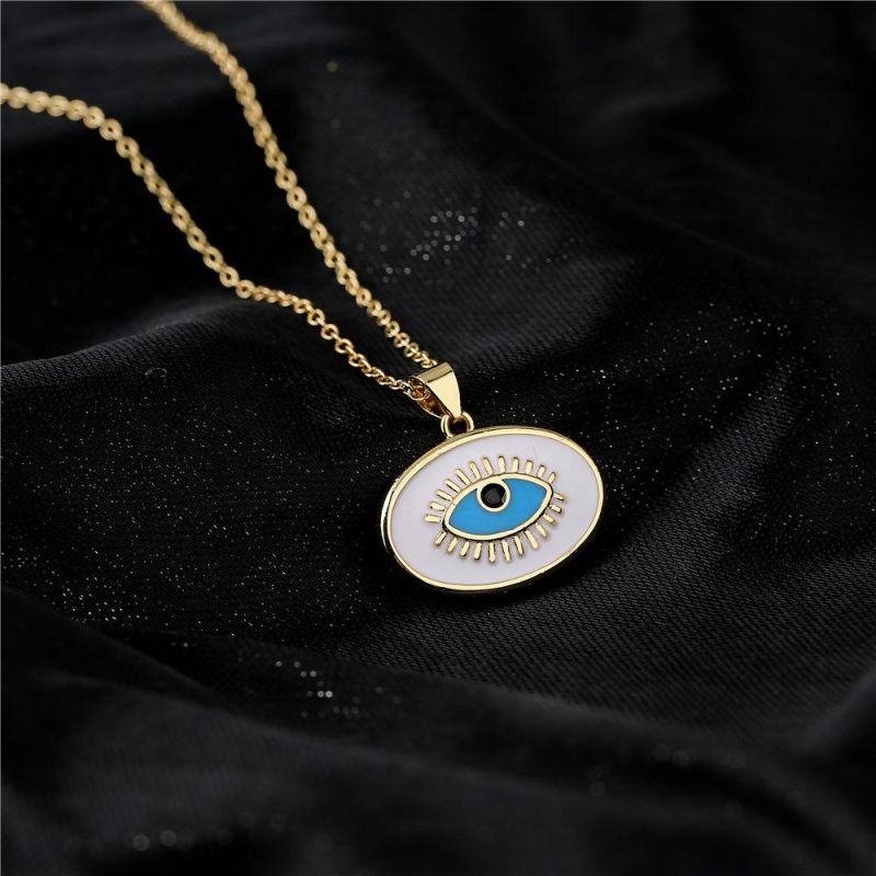 Fashion Blue and White Demons Brass Gold Plated Enamal Necklace