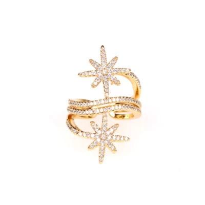 Dazzling Star Shape Micro Inlaid Zircon Rings for Women Snowflake Fine Ring
