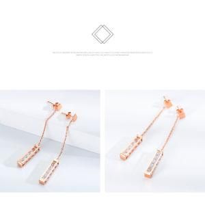 Square Column Zircon Pendant Gold Plated Stainless Steel Earrings Stud