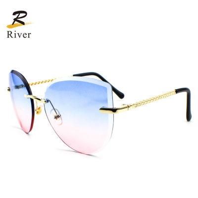 Hot Selling Custom Logo Round Stock Frameless Women Sunglasses