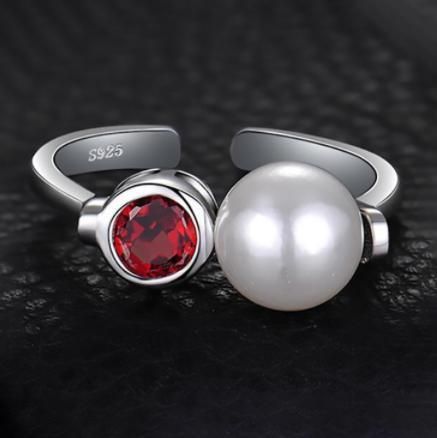 925 Sterling Silver Rings Art Deco Garnet Rings Pearl Rings Adjustable Open Rings