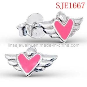 Heart Design Stainless Steel Earrings with Wings (SJE1667)