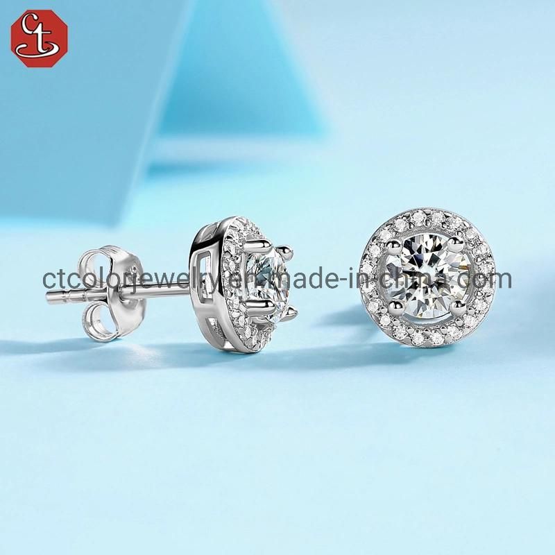 Hot sale First Snow Romance style 50 Points Moissanite Sterling Silver Stud Earrings Girls Earrings
