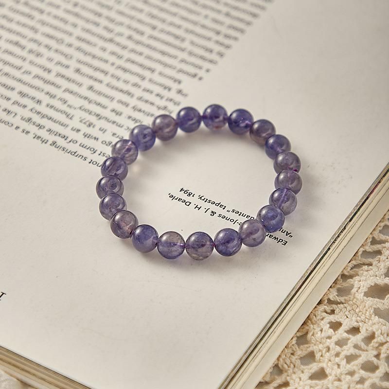 Fashion Jewelry Natural Cordierite Bracelets Tanzanite Round Beads Blue Crystal Strings