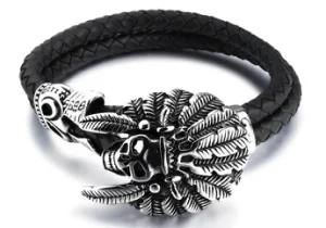 Fashion Classic Men Bracelet Black Leather Creative Stainless Steel Spider Punk Jewelry for Men