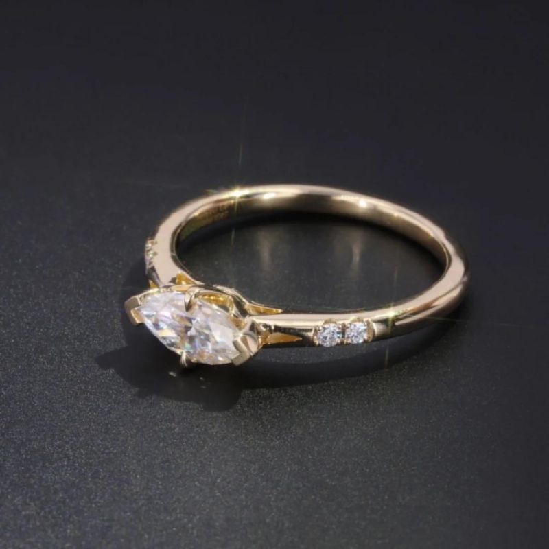 Marquise Moissanite Ring with Lab Grown Diamond in 14K 18K Yellow Gold Plated