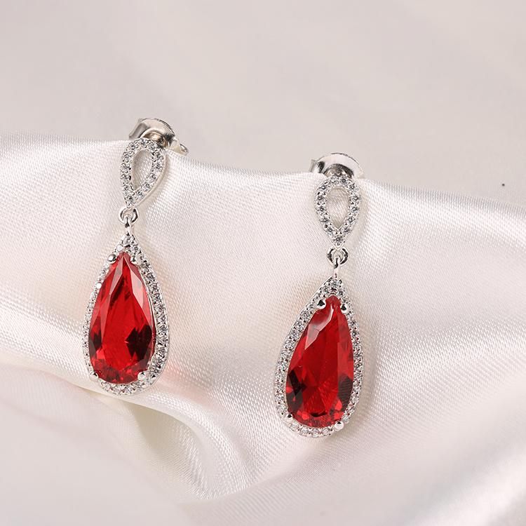 Fashion Accessories 925 Silver Big Red Cubic Zirconia Factory Wholesale Fashion Jewelry Trendy 2022 Women Jewellery Luxury Earrings