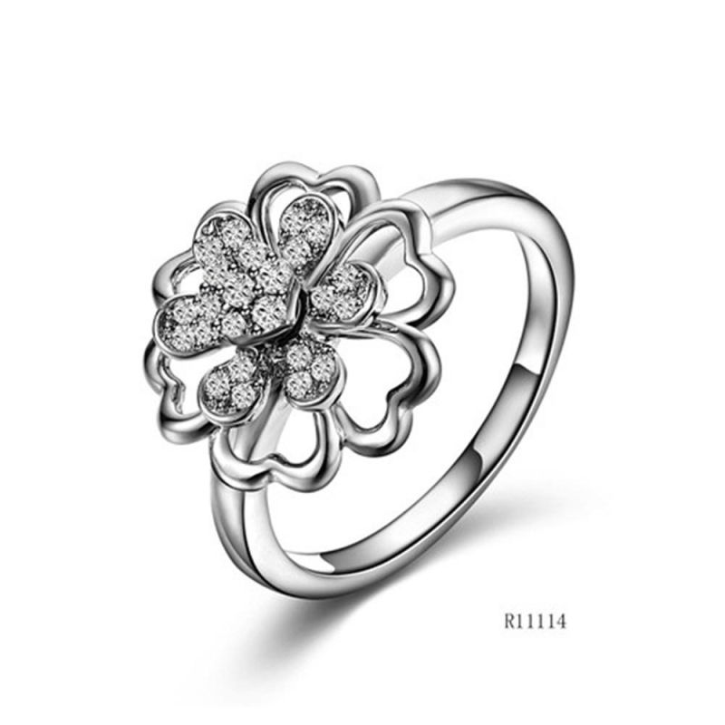 Creative Windmill Silver with CZ Flower Ring